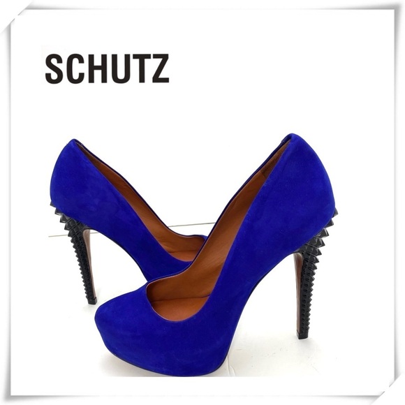 Schutz Suede Platform Pumps Heel Blue and Black - Picture 1 of 8
